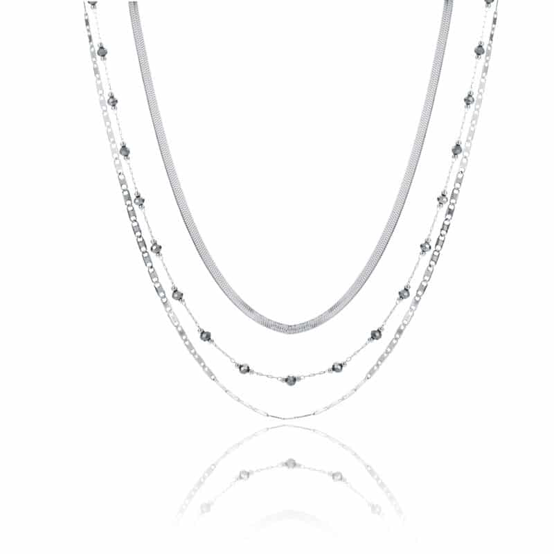 COLLANA TRIPLO FILO CON CRISTALLI NERI
